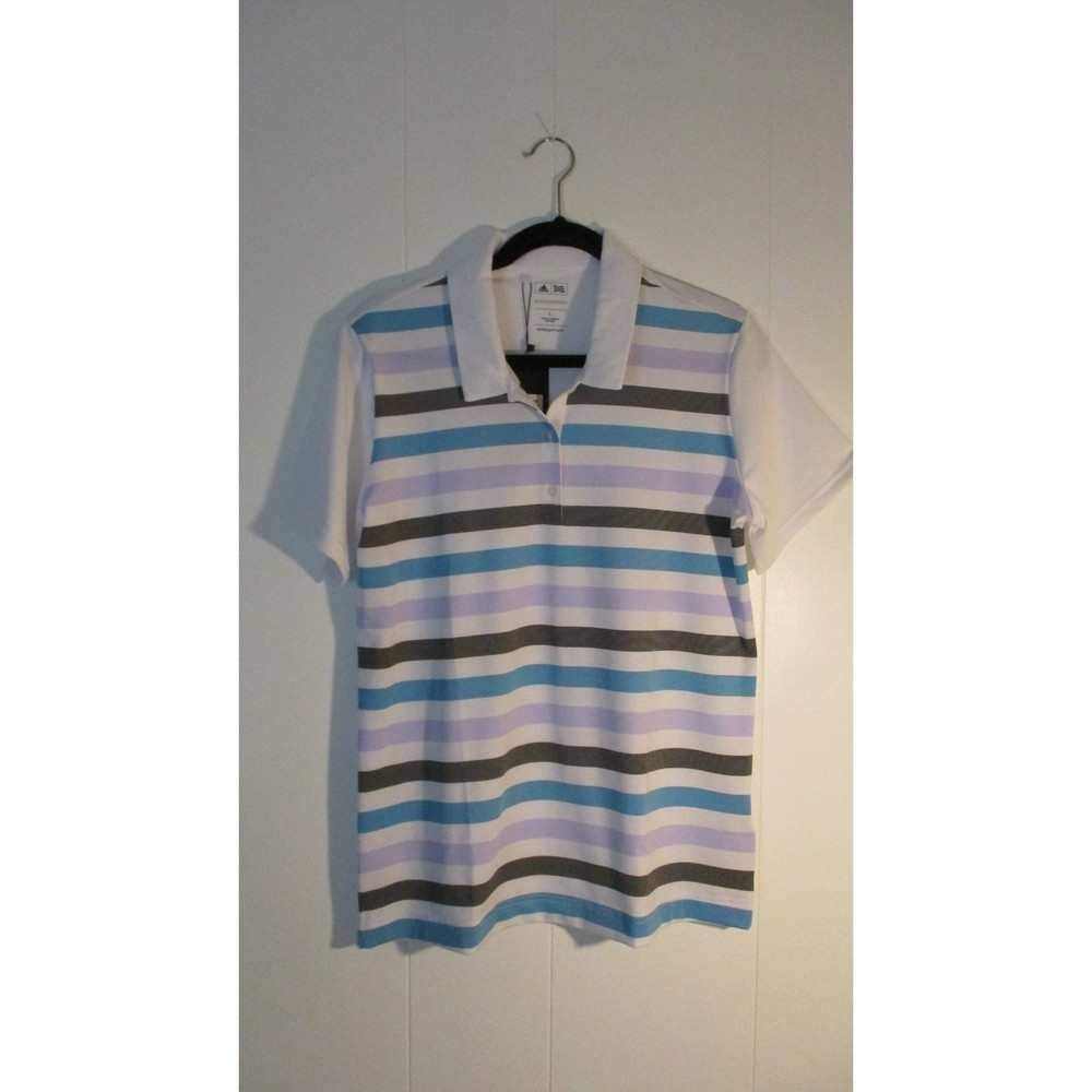 NWT Adidas Puremotion Golf Polo Mens Size L White Striped Short Sleeve